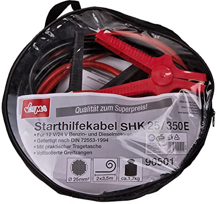 DEMA Starthilfekabel 25 mm² / 3,5 m – Überbrückungskabel, Starterkabel – robust, langlebig, sicher – für KFZ, PKW, Auto, Starthilfe, Werkstatt, Pannenhilfe, Batterie