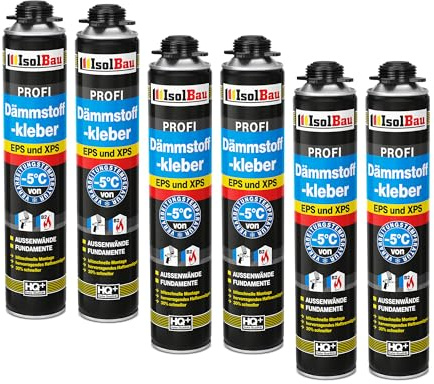 Isolbau B2 Colle isolante – 6 x 750 ml de colle périmétrique pour panneaux EPS et XPS – Mousse adhésive en polyuréthane 1K pour fixation et isolation
