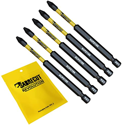 SabreCut 5pcs SCPZ189_5 89mm PZ1 Impact Screwdriver Bits Heavy Duty | Forged precision tips and heat-treated torsion steel improve impact resistance, durability and reduce breakage