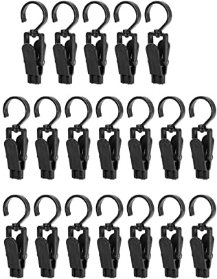 XLKJ 20Pcs Pinzas para la Ropa de Plástico, Pinzas para la Ropa Multifuncionales con Ganchos, Clip de Lona para Camping, Pinzas para Botas, Sombrero, Calcetines, Cortinas