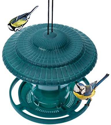 Mangeoire Oiseaux Exterieur Suspendue, Mangeoire Oiseaux Kiosque Jardin, Distributeur Cacahuete, Mangeoires pour Oiseaux Sauvages Wildlife Plastique Nichoir Oiseaux Exterieur (Vert)