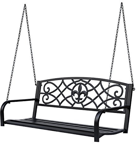 2 Seater Swing Seat Bench, Metal Garden Swing Chair with Chains, Weather Resistant, for the Patio, Yard, Deck and Yard, Black