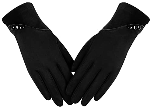 Alepo Damen Handschuhe Winter Warm, Touchscreen-Empfindlich, Fleece Gefüttert, Winddicht für Fahrrad (Schwarz-L)