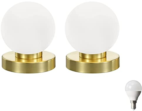 2er SET Kugel Touch Tischleuchte LED Nickel Büro Sideboard Wohnzimmer Schlafzimmer Beistelltisch Fensterbank Beistelltischlampe Nachttischlampe Tischlampe (2er Set Tischleuchte Incl. Led gold)