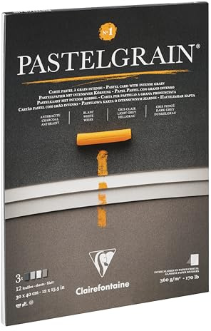 Clairefontaine 976059C - Zeichenblock PastelGrain Nu. 1, 30x40 cm, 12 Blatt, 360g, Pastellpapier mit intensiver Körnung, sortiert, 1 Block