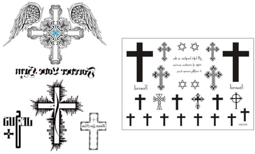 2 Blätter Temporary Flügel Tattoo Kreuz Religiöses Tattoo J501 HSC005