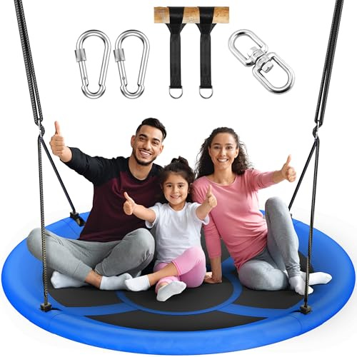 Everyfun 43 Saucer Tree Swing for Kids Adult, 700lbs Weight Capacity, Waterproof Flying Saucer Swing with Adjustable Hanging Straps, Swing Seats for Backyard Outdoor Indoor Playground, Cobalt Blue