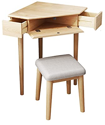 Büroschreibtisch, Eckschreibtisch aus Holz, robuster Heimschreibtisch mit dreieckiger Tischplatte, kompakter Schreibtisch mit 2 kleinen Schubladen und Ablagefächern, Arbeitszimmer, Schreibtisch,