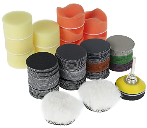 195Pcs Tampon de Polissage 50 mm pour Perceuse avec Eponges de Polissage et Disques Abrasifs Grain 60/80/100/150/240/400/800/1200/2000/3000/5000/10000 pour Voiture Polissage Ponçage (195Pcs)