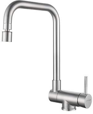 XJTNLB Klappbare Küchenarmatur Gebürstet mit 2 Strahlarten Wasserhahn Küche Vorfenstermontage Heißes und Kaltes Wasser Wasserhahn Küche Kippbar