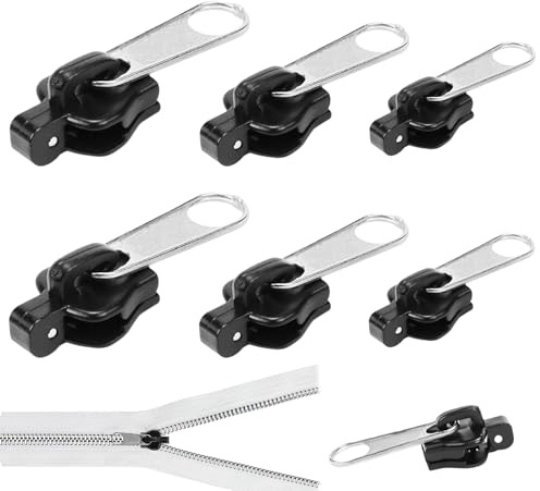 Cursore Cerniera Ricambio, Beojonvy Cerniera Lampo, Tiretti per Cerniere, Cursore Cerniera Ricambio, Zip Cerniera Kit, Kit Riparazione Cerniere Lampo per Vestiti, Jeans (6 Plastica - Argento)