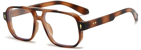 LJCZKA Square Blue Light Blocking Glasses for Women Men 70s Pilot Square Frame Oversized Computer Gaming Eyeglasses Anti Eyestrain Clear Lens (Leopard, 0.0, x)