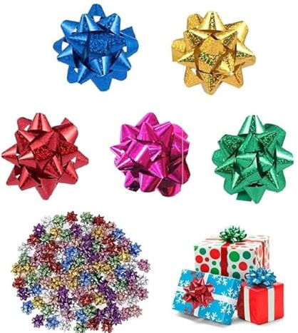Nodi Regalo Autoadesivi,100 Pezzi Mini Fiocchi Regalo,Fiocchi Decorativi,Fiocchi Decorativi per Imballaggio Regalo,Metallici Colori Nodi e Nastri,per Imballaggio Regalo,Matrimonio,Compleanno