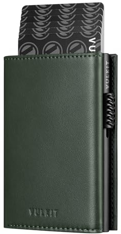 VULKIT Porta Carte Credito Portafoglio Slim Portacarte in Pelle Protezione Rfid Schermato Anticlonazione - Portatessere e Soldi con Porta Monete