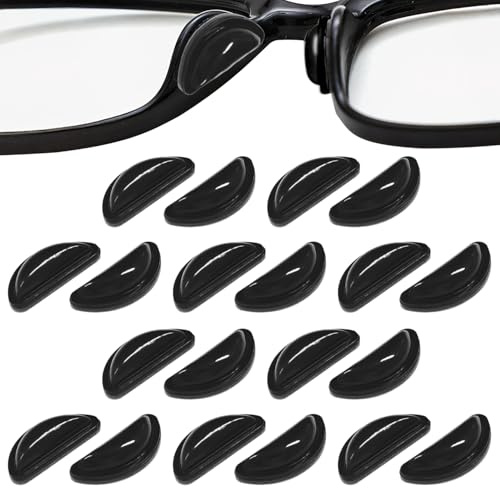 10 paia di cuscinetti nasali in silicone per occhiali, adesivi antiscivolo per occhiali da vista e da sole (nero)