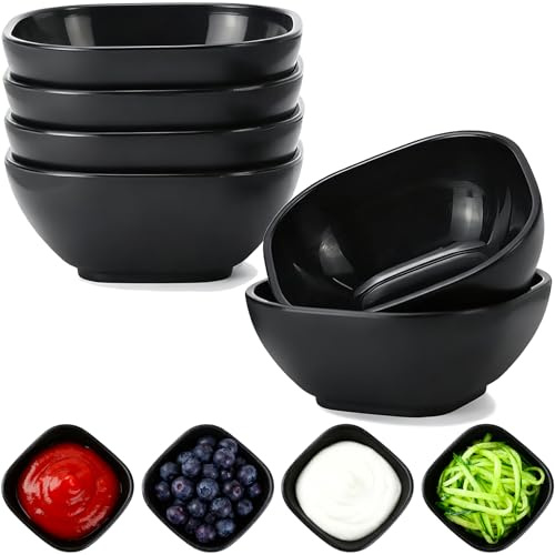 Juego de 6 cuencos irrompibles para salsas de plástico de 4,5 oz, juego de cuencos pequeños para postres, mini cuencos de preparación para guarniciones, ketchup, aperitivos, nueces, especias (negro)