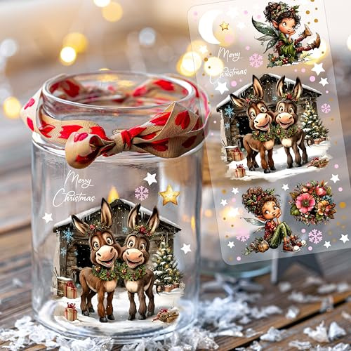 ilka parey Weihnachtssticker Rub on Sticker Weihnachtsmotive Elfe Fee Esel Weihnachten Wichtel Elfen Blumen - Rubons - Rub on DIY für Windlicht Teelicht- Din lang Bogen rb55