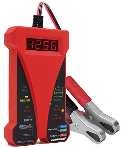 MOTOPOWER 12V Comprobador Digital de batería con voltímetro y Sistema de Carga alternador con Pantalla LCD e indicador LED (c) - Rojo)
