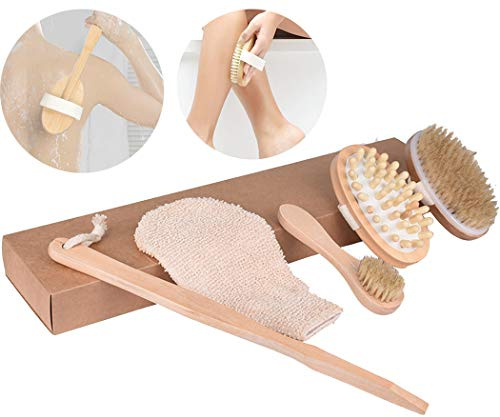 GCOA Körperbürste Rückenbürste Badebürste Set,Gesichtsbürste,Körperbürste & Massagebürste mit Herausnehmbarem Bürsten Einsatz,Badehandschuhe Exfoliating Brush für strahlende Haut & gesunden Körper