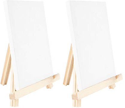 Ideen mit Herz Mini-Staffeleien mit Leinwand | Mini-Leinwände auf Keilrahmen, weiß | Holz-Staffeleien | Tischdeko (Leinwand 18 x 12 cm | Staffelei 20 x 16 cm | 2 Stück)