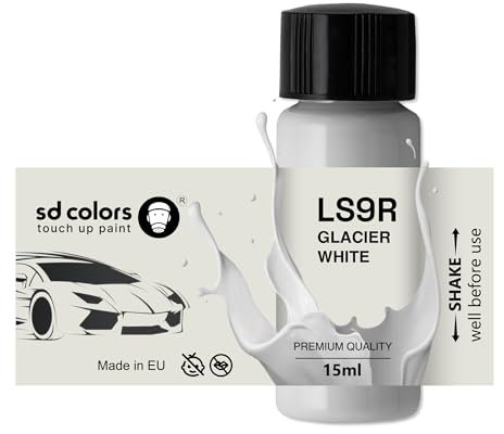 SD COLORS GLACIER LS9R 2Y S9R Kit de réparation de stylo de retouche 15 ML avec pinceau à copeaux de rayures LS9R 2Y S9R GLACIER blanc (juste peindre)