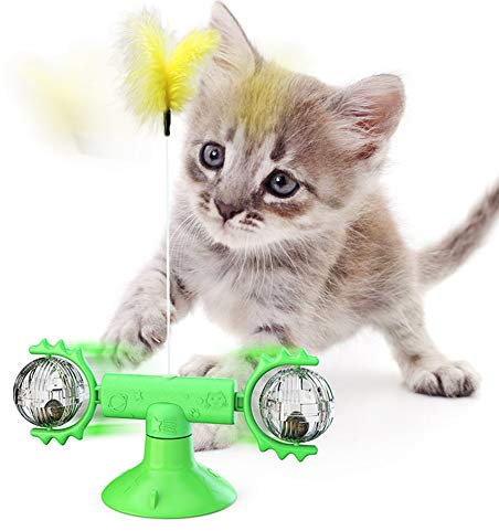 Buyter 3 en 1 Moulin à Vent pour Chat Distributeur de friandises Boule de friandises avec bâton