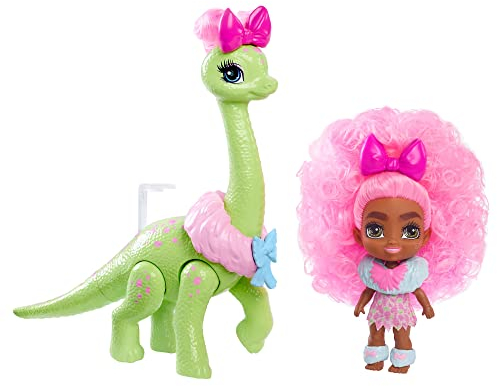 Cave Club Bébé des Cavernes Mini-poupée Diva 8 cm aux Cheveux Roses, avec Figurine Dinosaure et Accessoires, Jouet pour Enfant, GXP23