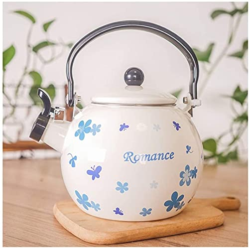 ZHANGZONG Bouilloire INOX Théière en Fonte Bouilloire sifflante Bouilloire émaillée Vintage/café/théière Eau/imprimé Fleur Bleue sur Blanc. Tous Types d'assiettes/casseroles Accessoire