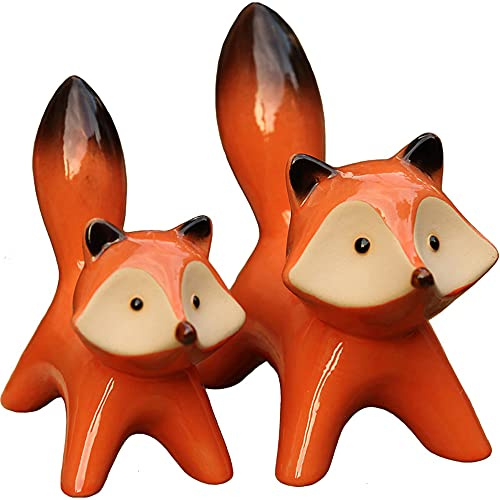 ZKSYLSM Fuchs Figur 2 Stück Keramik Fuchs Dekor Orange Rot Statue für Haus Garten für Frauen Tierliebhaber