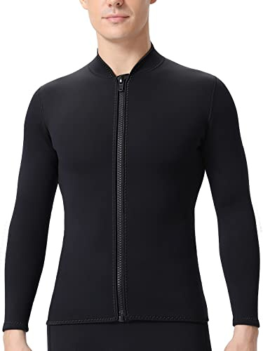 REALON Wetsuits Top Jacket Women Men 2mm Neoprene Long Sleeve Shirt Front Zipper Vest Wet Suit Keep Warm for Adult Youth Diving Surfing Swimming Water Sports