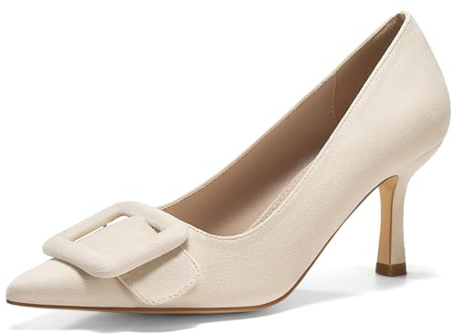 Women's Closed Pointed Toe Pumps Stiletto High Heels Wedding Party Dress Heeded Shoes with Square Buckle