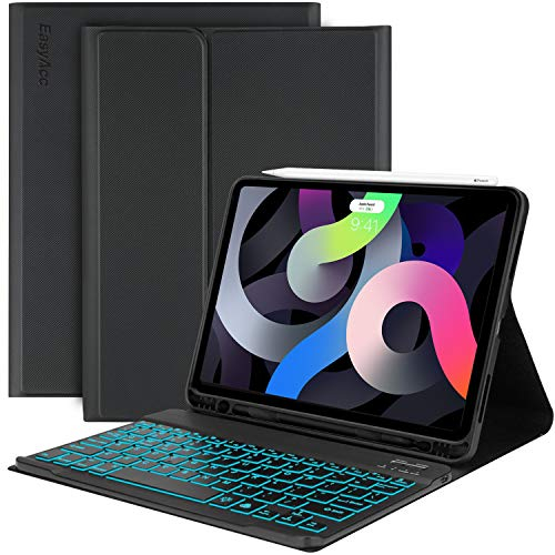 EasyAcc Tastatur Hülle für iPad Air 7 Generation 2025 M3 11 Zoll / Air 6/5/4 Generation 2024 / 2022 / 2020 (10.9 Zoll) / iPad Pro 11, Magnetisch Abnehmbarer mit Stifthalter, Schwarz
