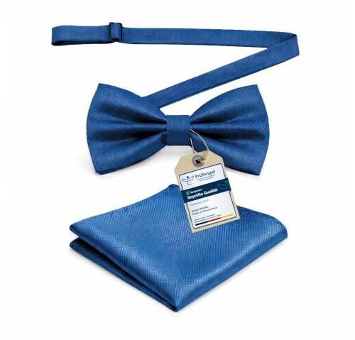 Massi Morino Fliege Royalblau mit Einstecktuch für Herren Set - Anzug Herrenfliege zur Hochzeit - Verstellbare Schleife in Blau