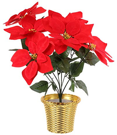 Homoyoyo Pots artificiels de poinsettia de Noël artificiels Bouquet de fleurs artificielles en soie pour l'intérieur et l'extérieur porche mariage
