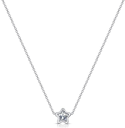 Amberta Damen Solitär Halskette aus 925 Sterling Silber mit AAA Zirkonia: Silber CZ Simulierte Diamant Stern Halskette