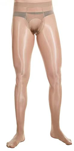 HTRUIYATY Collant Homme Sexy Pantalon 8 den Collants Brillant Sous-Vêtement Bas Transparents Taille Haute-Brun