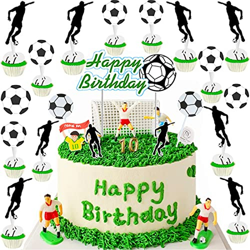 37-Stück Fußball-Cupcake-Toppern, Sport-Party-Dekorationen, Fußballfiguren Kuchen Toppers, Fußball Party Dekoration, Geeignet für Geburtstagsfeier-Dekoration, Babyparty, Kuchendekoration