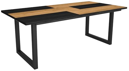 Skraut Home - Mesa de Comedor | 10 Comensales | 200 | Robusta y Estable Gracias a su Estructura y Patas macizas | Ideal para reuniones Familiares | Roble y Negro | Estilo Industrial