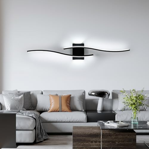 Comely LED Wall Lights Indoor 27W, Modern Black Wall Lights 6500K Cool Light, Aluminium Wall Lighting Fixtures for Bedroom Hallway Living Room Dining Room Staircase