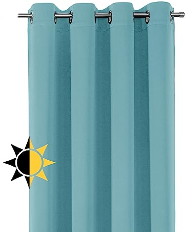 BEAUTEX Verdunkelungsgardine mit Ösen, Blackout Ösenschal Blickdicht abdunkelnd, Größe und Farbe wählbar (Breite: 140 cm, Höhe: 145 cm, Himmelblau)