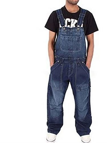 Herren Baggy Jeans Strapse Hosen Mode Multi-Taschen Lose Denim Hosen Jumpsuit Latzhose Tasche Overalls(Dunkelblau,5XL)