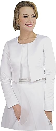 deine-Brautmode Bolero Braut Brautbolero Hochzeit Jacke Brautjacke Hochzeitsjacke lang Arm (40, Weiß)