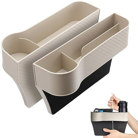 SSyang Boîte De Rangement Pour Siège De Voiture, 2 Pièces Organisateur D'Écart De Siège Pour Le Stockage De Portefeuille Et Clés (Beige)