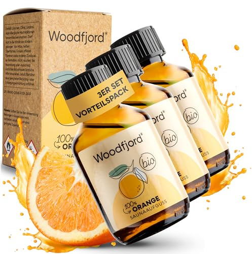 WOODFJORD Saunaaufguss Orange BIO 3 x 100 ml I Premium Sauna Aufgussmittel für authentische und nachhaltige Saunaerlebnisse I Saunaöl und Saunaduft I Fröhlich und positiv