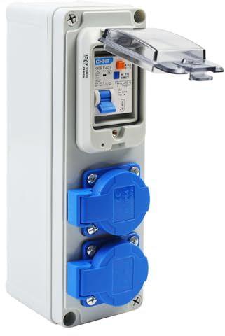 MaxEarn Distributore di corrente da costruzione, 16 A, 250 V, 2P, scatola di distribuzione industriale, distributore a parete per interni ed esterni