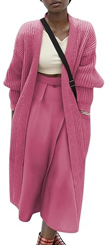 Onsoyours Cardigan Femme Grande Taille Pull Manteau Cardigan Long en Tricot Veste Ouvert Épais Manches Longues Pull Gilet Chaud Casual Manteau Gilet A Fuchsia M