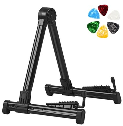 TOATELU Support de Guitare Universel Pliable et Portable - Pour Acoustique et Électrique - Avec 6 Médiators