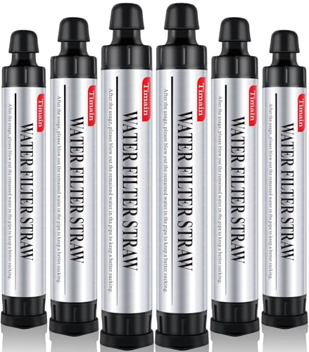 6 Pack Timain 4-Stage Filtration,High Flow Rate Water Filter Straw,Water Purifier Survival for Emergency Kits,Travel,Camping, Hiking,Fishing,Hunting (6)