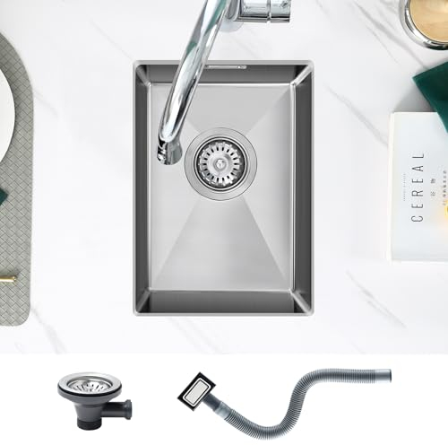 KEOKBON Lavello da cucina 30 x 40 cm, in acciaio inox 304, rettangolare, con cestello e troppopieno, lavandino da cucina piccolo a partire da 40 pezzi
