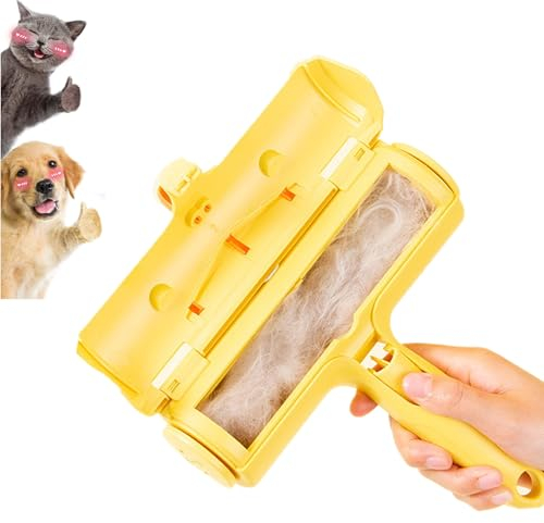 Reusable Pet Hair Remover Roller,Washable Dog Cat Hair Removal Brush for Dogs and Cats,Lint Remover Easy to Clean Pet Fur from Carpet,Sofa,Bedding,Furniture and Rugs,Yellow